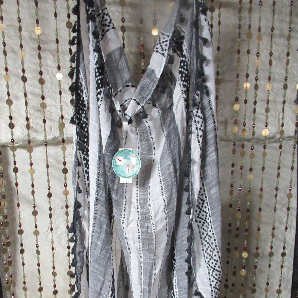 The Eternal Wrap Boho Black and White Tassel Scarf Swim Cover